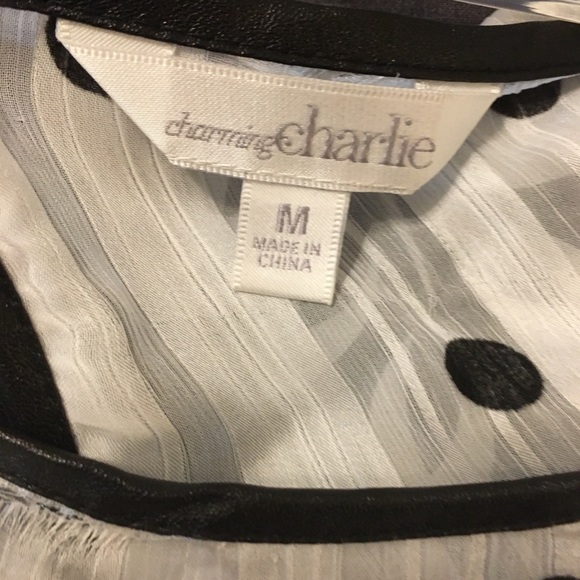 Charming Charlie White Polka Dot Peplum Top Size M - Picture 6 of 8